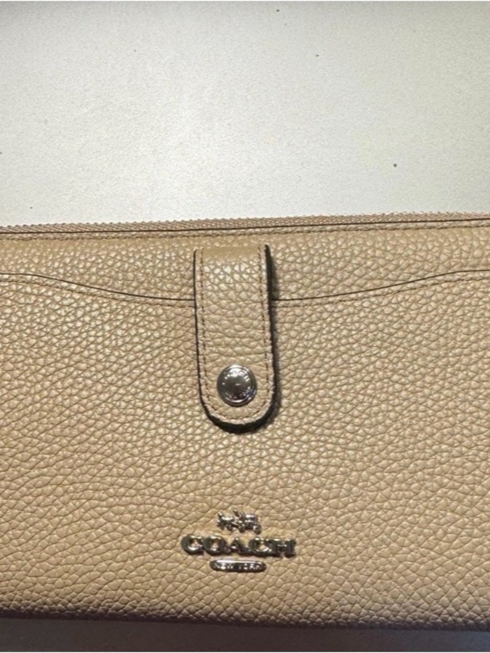 Coach Women’s Pebbled Leather Wristlet Clutch Wallet in Beige